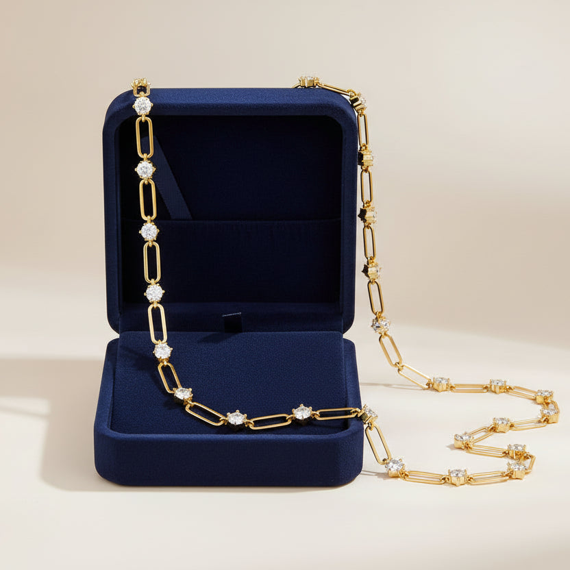 Gold Plated Moissanite Necklace. Elegant Everyday Luxury.