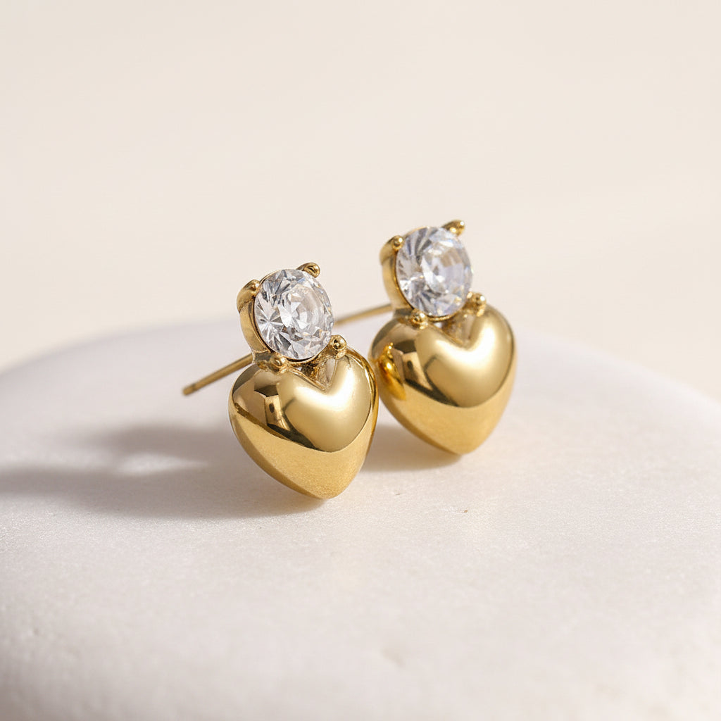 18K Gold Plated Heart Earrings with Zirconia Stones