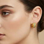 18K Gold Plated textured Hoop earrings with Crystal Detail
