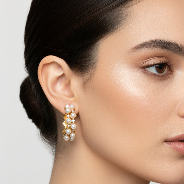 Gold Plated Pearl Earrings. Elegant Timeless Luxury