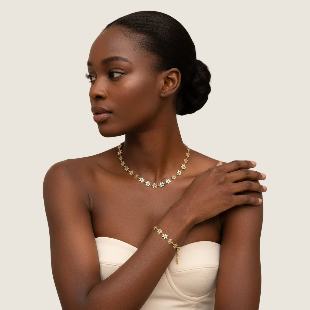 Flower Gold Necklace & Bracelet Set
