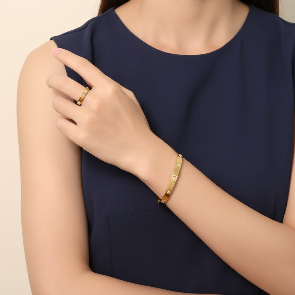 Gold & Silver Bangle & Ring Set