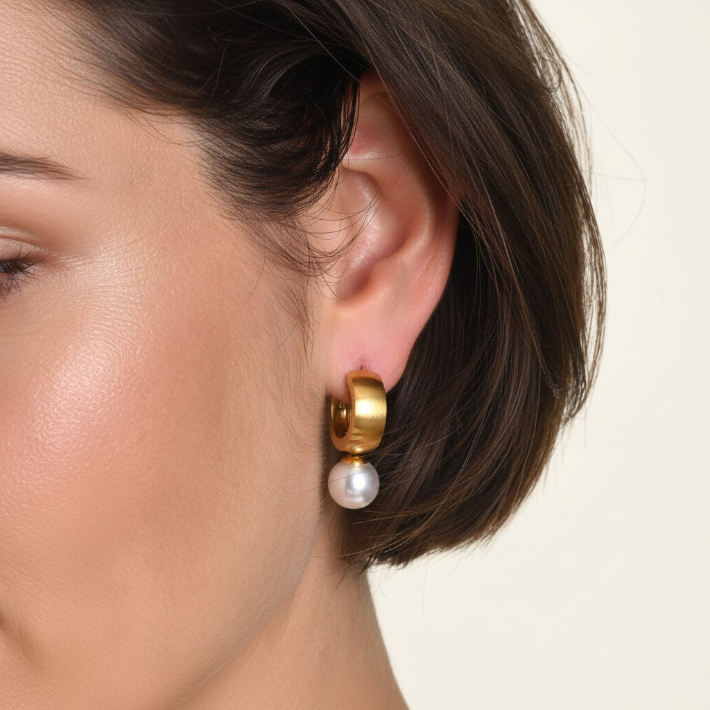 Pearl Drop Hoop Earrings