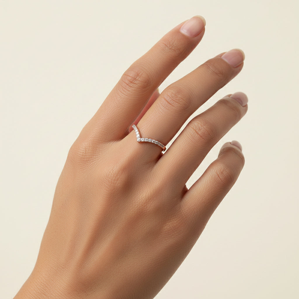 V Shine Ring with Rhinestones