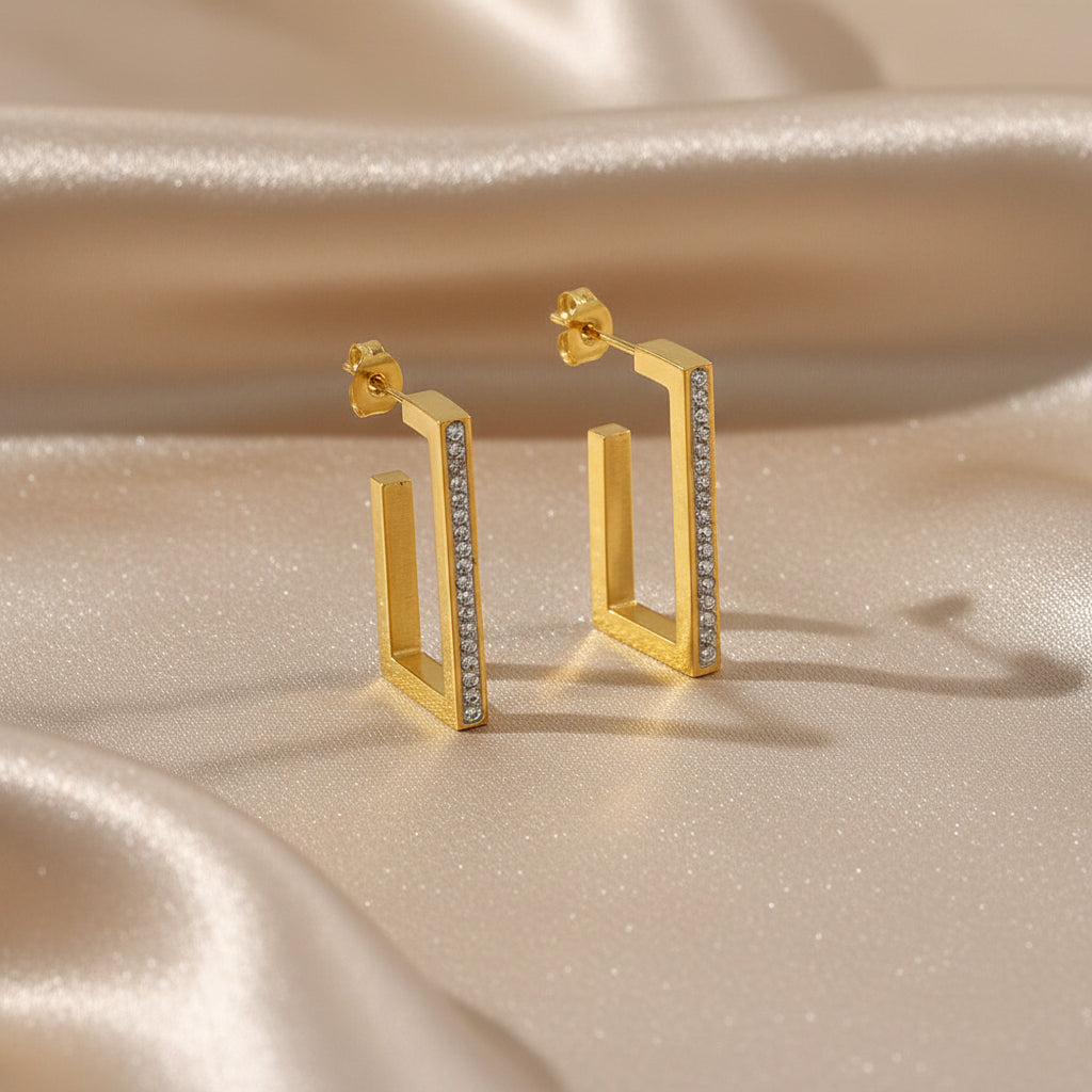 Geometric Bar Earrings with Zirconia