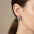 Bow & Heart Drop - Gold and Silver Tone Romantic Earrings