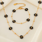 Black Flower Necklace & Bracelet Set