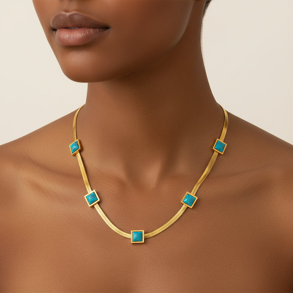 Square Turquoise Station Necklace