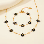 Black Flower Necklace & Bracelet Set