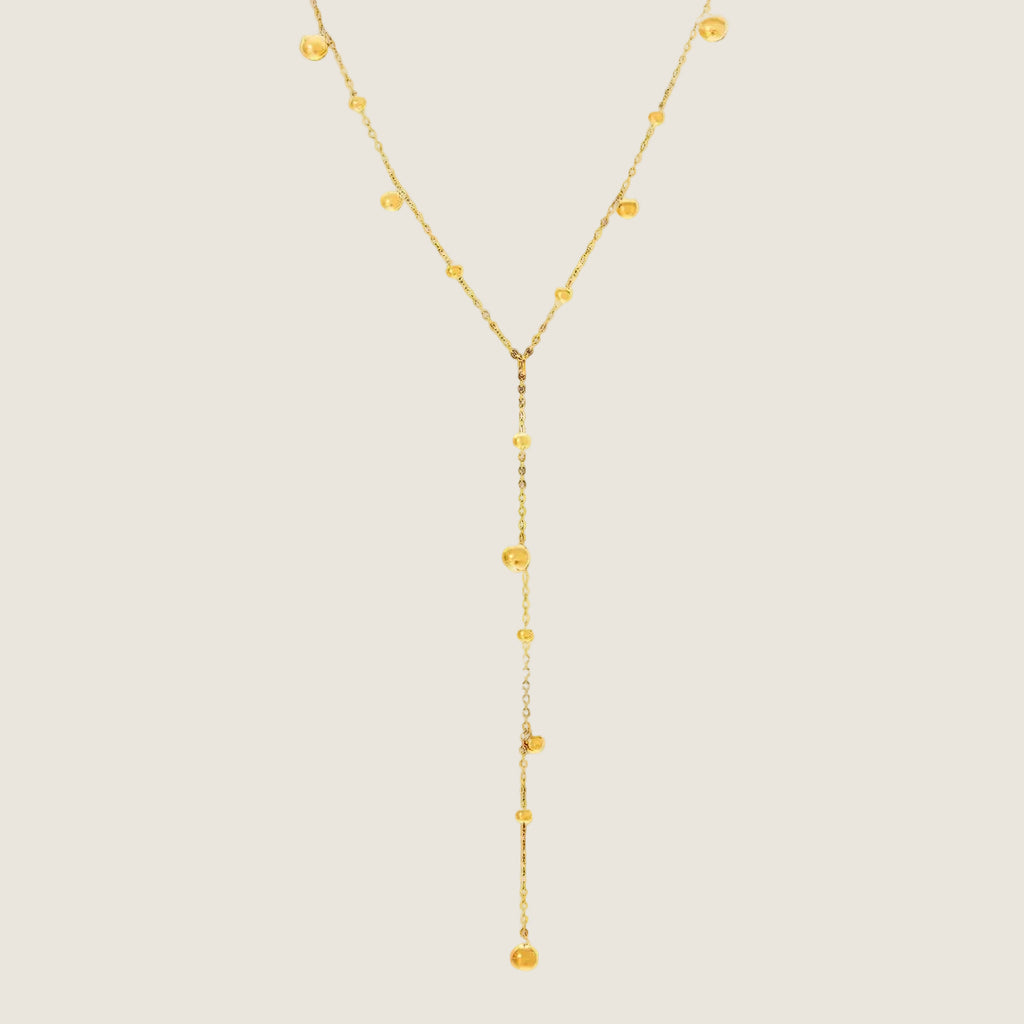 Gold Plated Delicate Y - Necklace with Beaded Accents