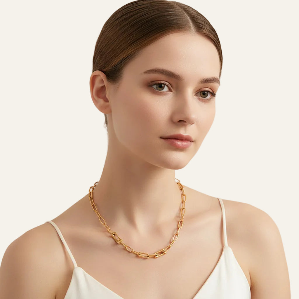 Gold Plated Modern Link Necklace