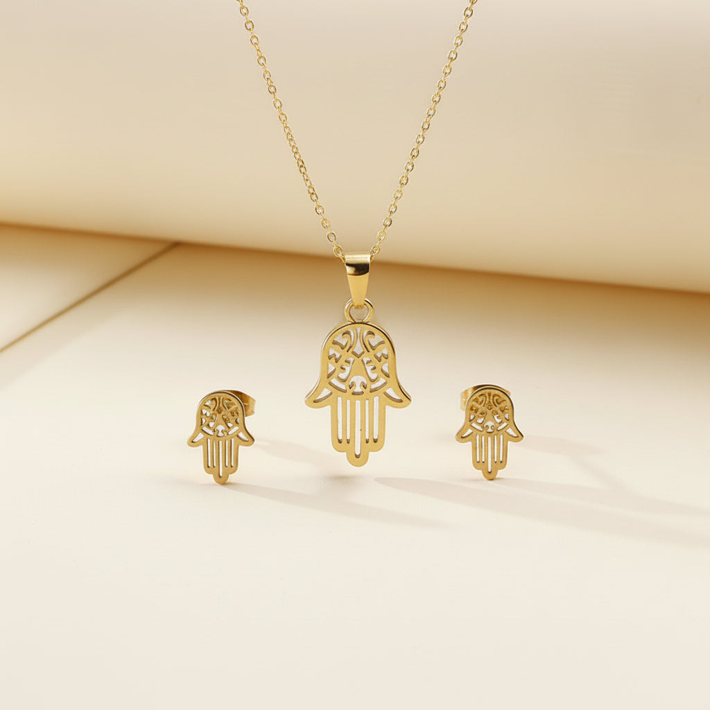 Hamsa Hand Necklace & Earrings Set