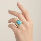 Turquoise Square Gold Plated Adjustable Ring
