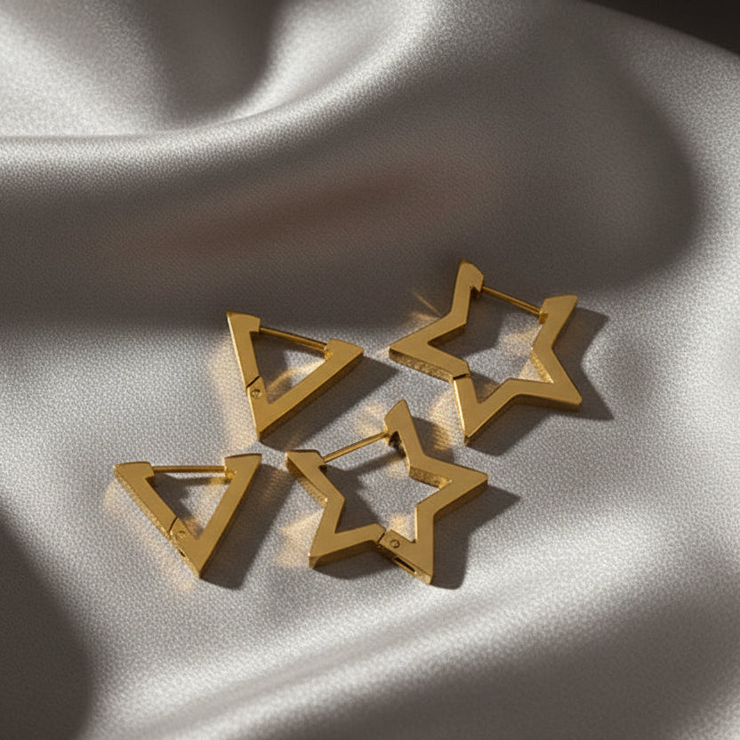 Lutche Star & Triangle Hoop Earrings Gold Plated