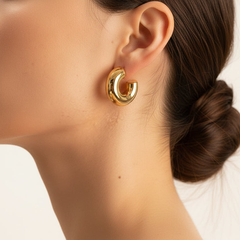 18k Gold Plated Chunky Hoop Earrings - Modern Minimal.