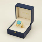 Turquoise Square Gold Plated Adjustable Ring