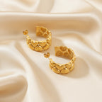 Bold Heart Link Hoop Earrings Gold Plated