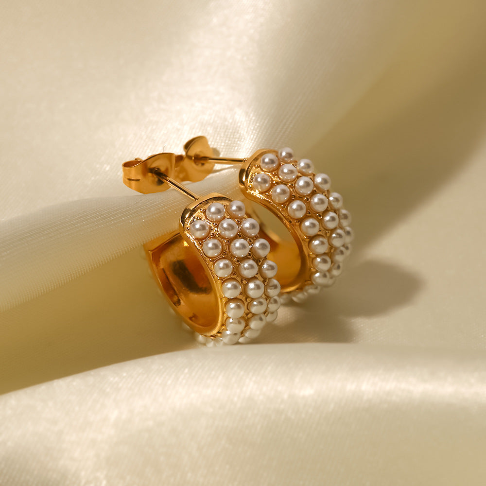 Gold Plated Pearl Hoop Earrings - Timeless Elegance & Luxury