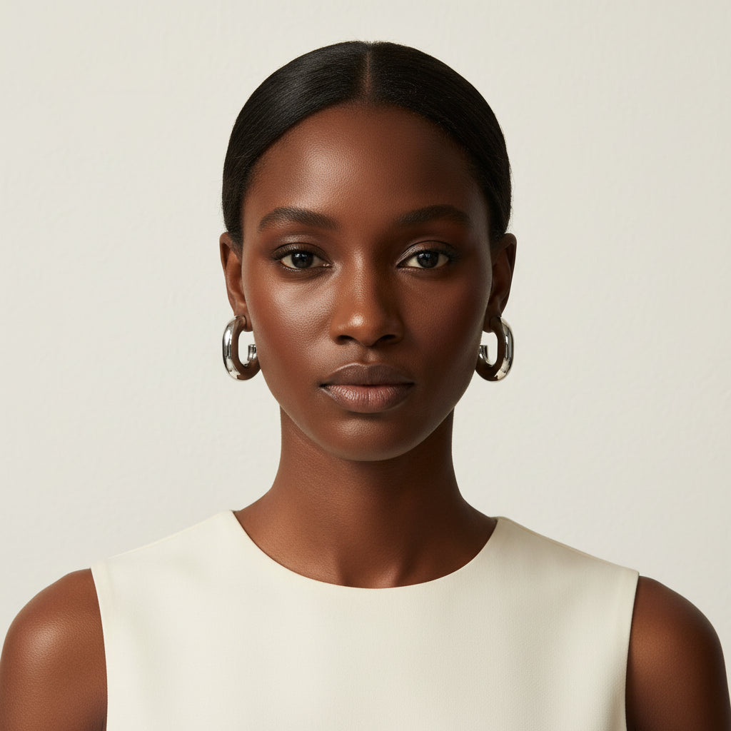 18K White Gold Plated Sculptural Hoop Earrings