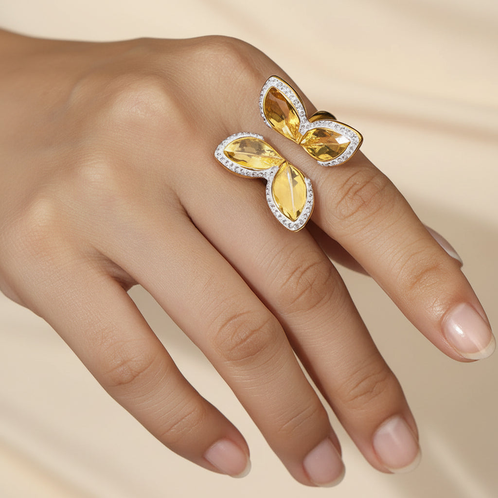 18K Gold Butterfly Ring with Waterproof Zirconia