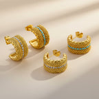 18K Gold Plated textured Hoop earrings with Crystal Detail