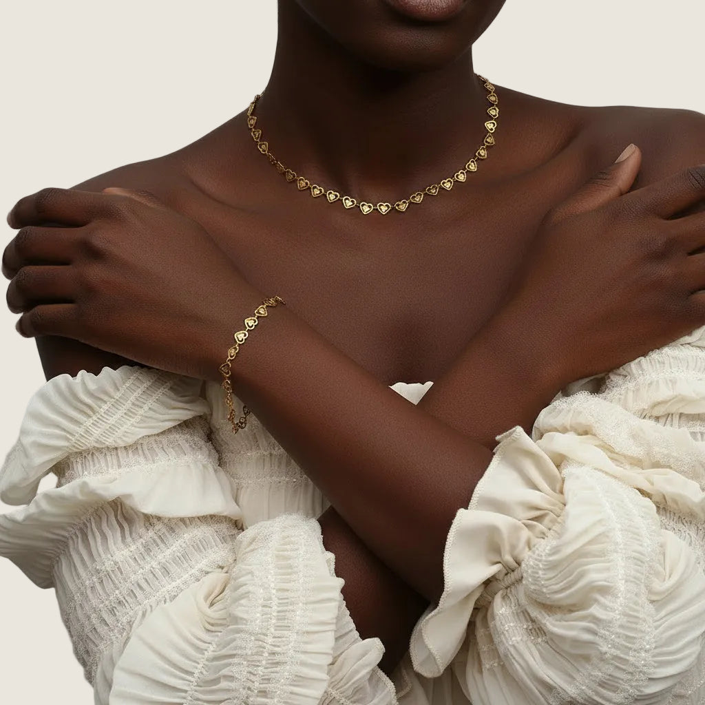 Heart Link Necklace & Bracelet Set