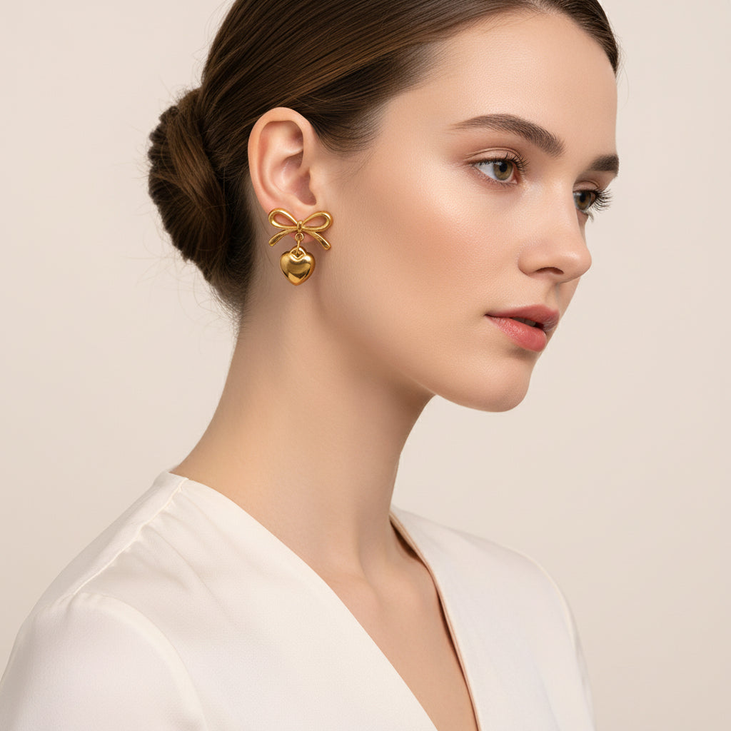 Romantic Elegance Heart Bow Earrings