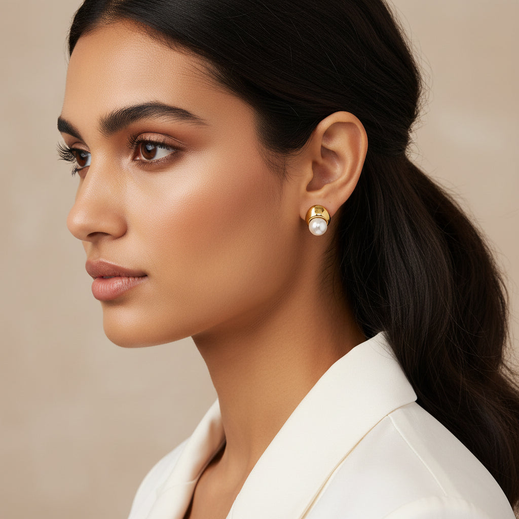 Pearl Dome Stud Earrings