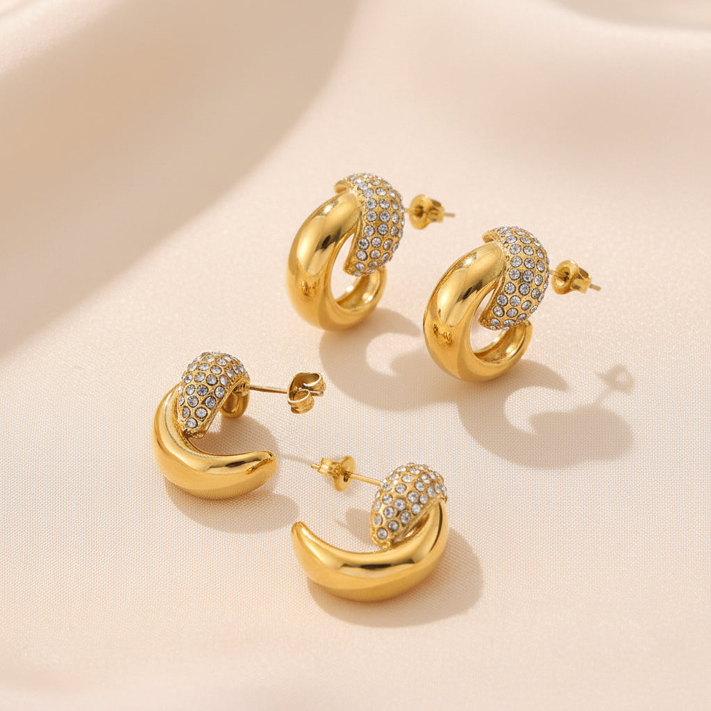 Curve Earrings with Crystal Pave Detail