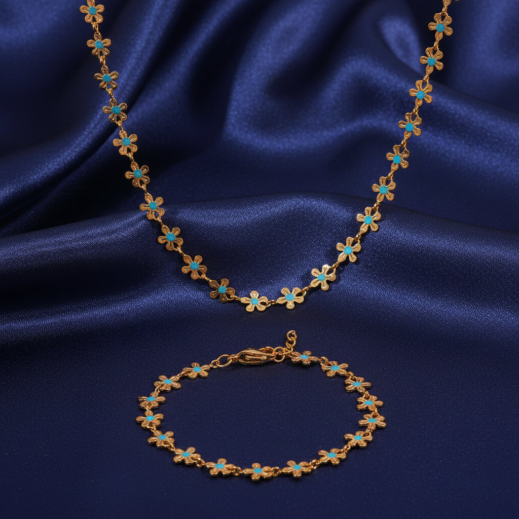 Flower Gold Necklace & Bracelet Set