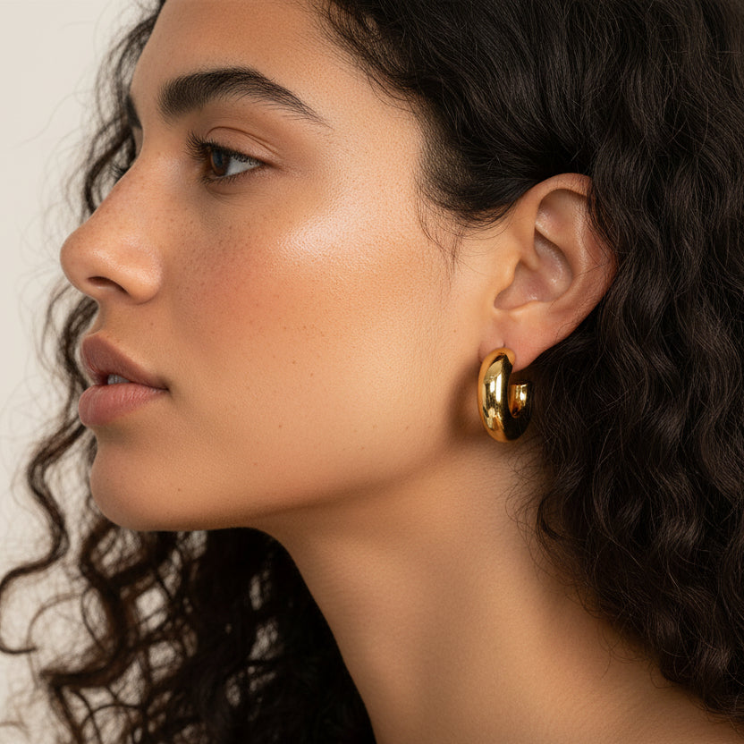 18k Gold Plated Chunky Hoop Earrings - Modern Minimal.