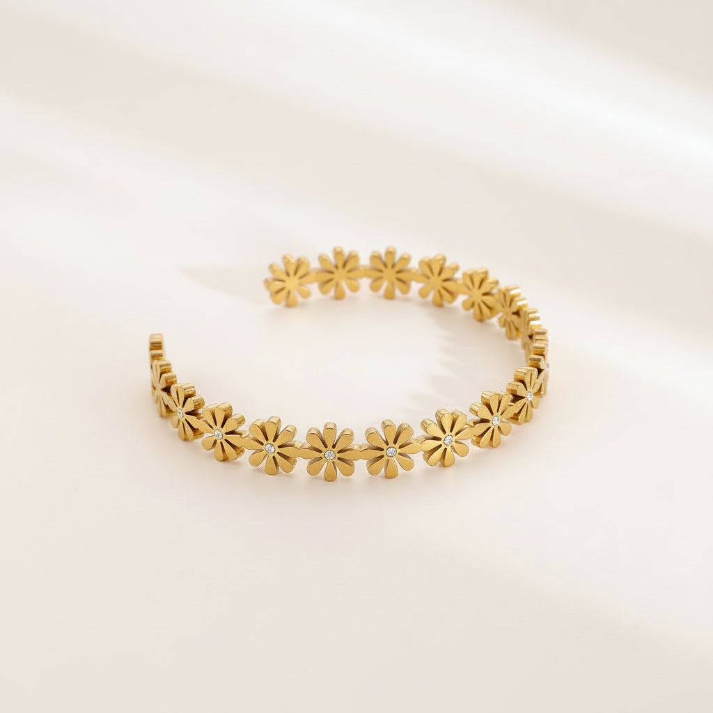 Floral Bangle Bracelet With Zirconia