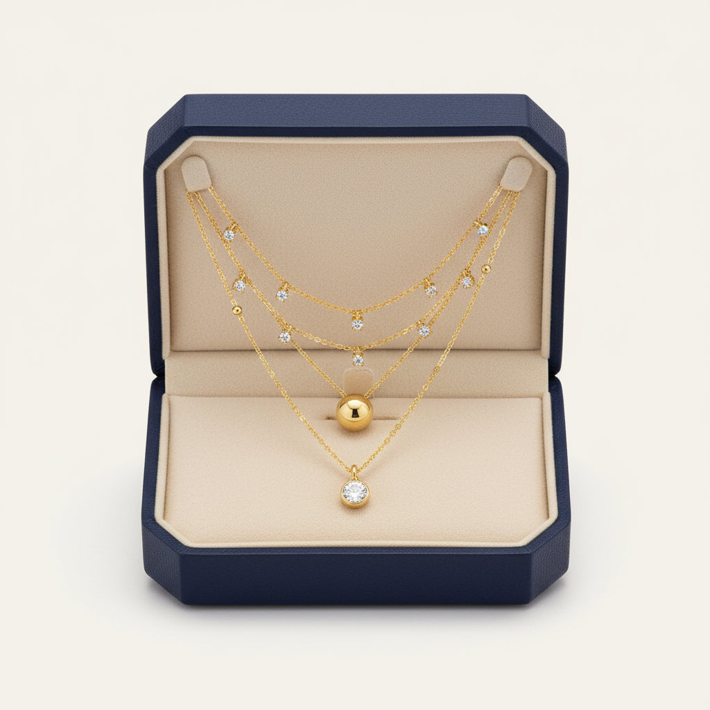 Gold Plated Layered Moissanite Necklace.