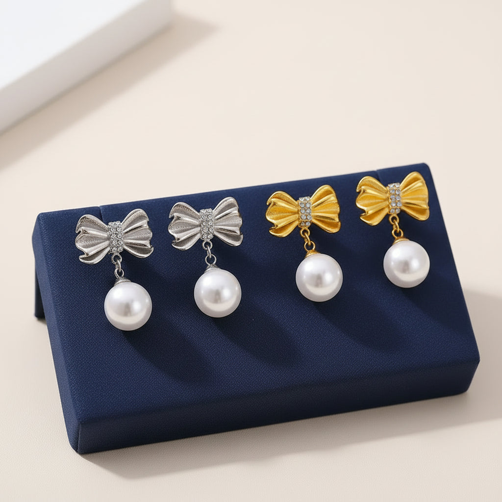 Elegant Charm Bow Earrings with Zirconia Accents