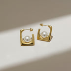 Geometric Pearl Stud Earrings