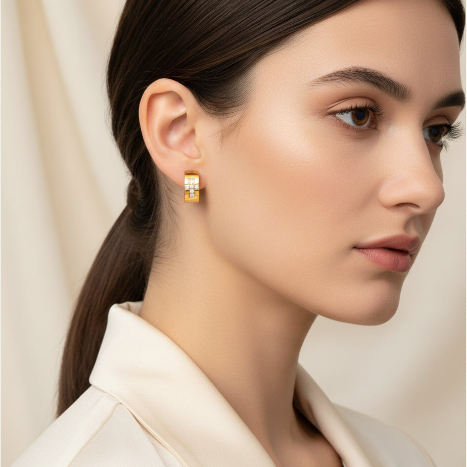 Cross Zirconia Hoop Earrings
