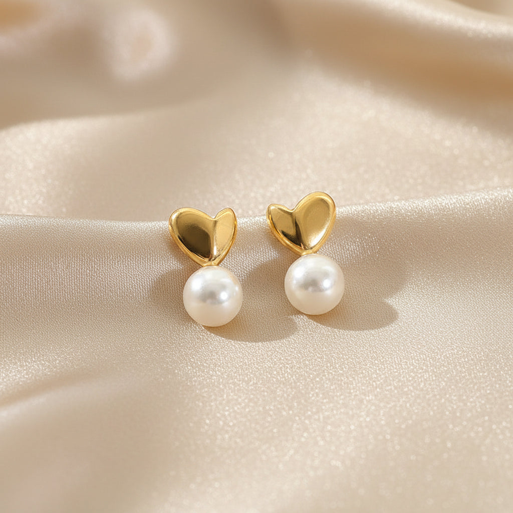 Heart Pearl Stud Earrings