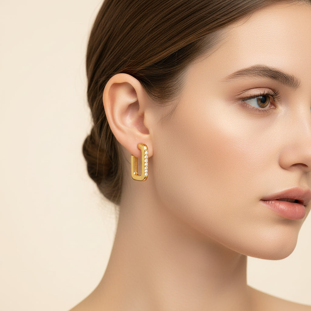 Rectangular Hoop Earrings with Zirconia