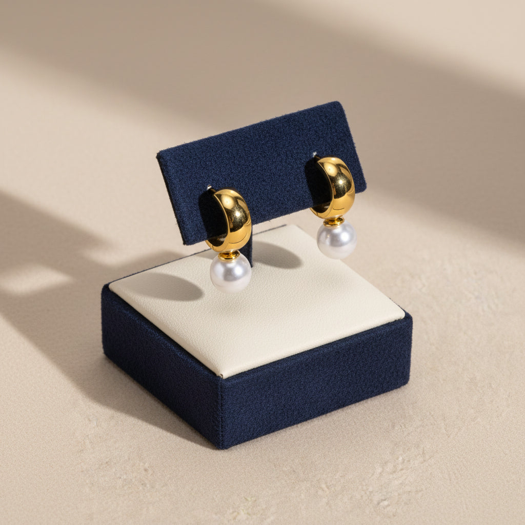 Pearl Drop Hoop Earrings