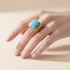 Turquoise Square Gold Plated Adjustable Ring