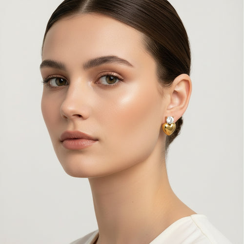 18K Gold Plated Heart Earrings with Zirconia Stones