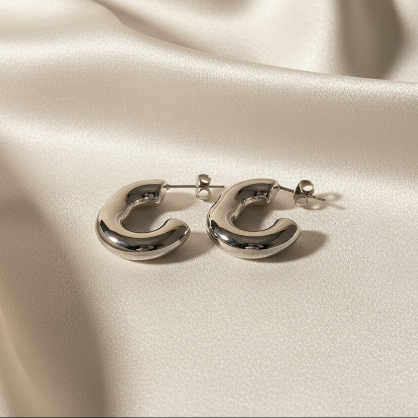 18K White Gold Plated Sculptural Hoop Earrings