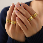 Heart Band Ring Stainless Steel with Rhinestones