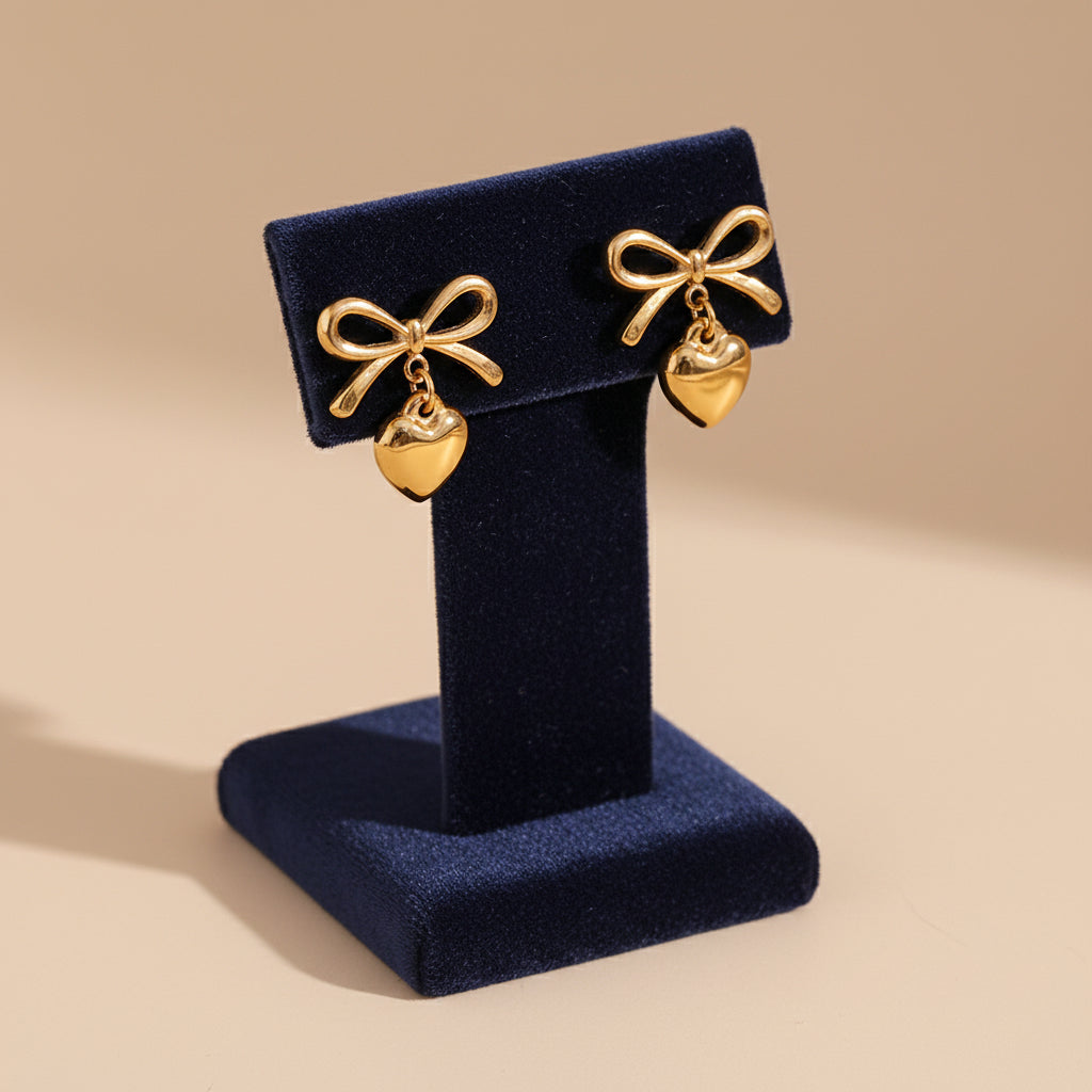 Romantic Elegance Heart Bow Earrings