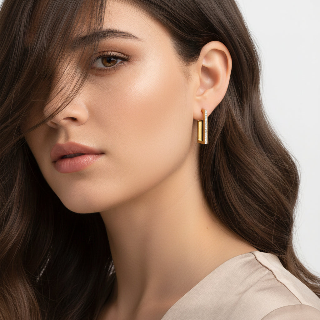 Geometric Bar Earrings with Zirconia