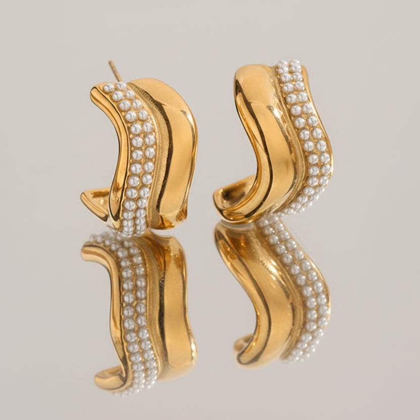 Gold Plated Wave Crystal Earrings