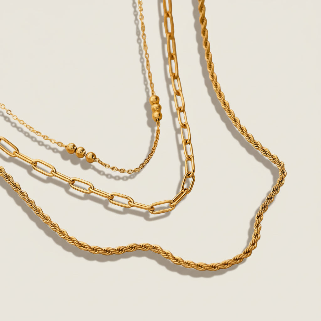Triple Layer Gold Plated Chain Necklace