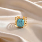 Turquoise Square Gold Plated Adjustable Ring