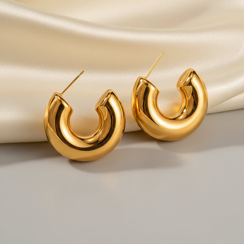 18k Gold Plated Chunky Hoop Earrings - Modern Minimal.