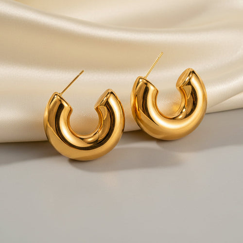 18k Gold Plated Chunky Hoop Earrings - Modern Minimal.